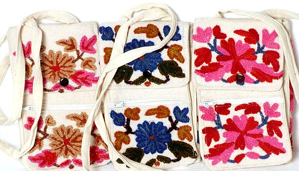 Lot of Three Travellers Bags with Aari Embroidered Flowers