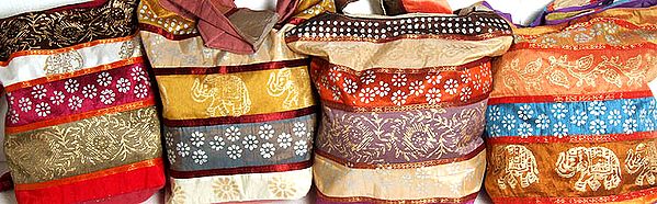 Lot of Four Jhola Bags with Golden Paint
