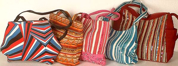 Assorted Lot of Five Cotton Handbags