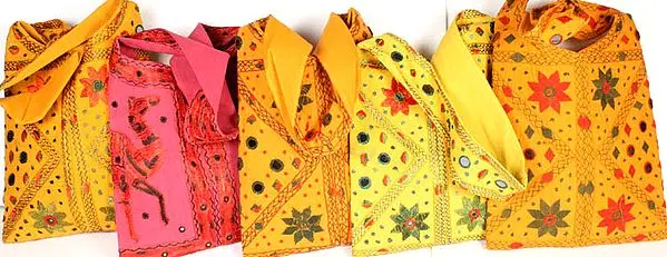 Lot of Five Shoulder Handbags with Embroidery and Mirrors