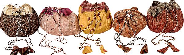 Lot of Five Jewelry Drawstring Pouches with Ring Pockets