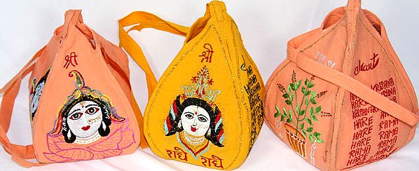 Lot of Three Embroidered Rosary Bags from Vrindavan