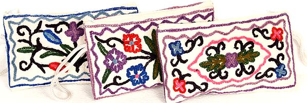 Lot of Three Clutch Bags with Aari Embroidered Flowers