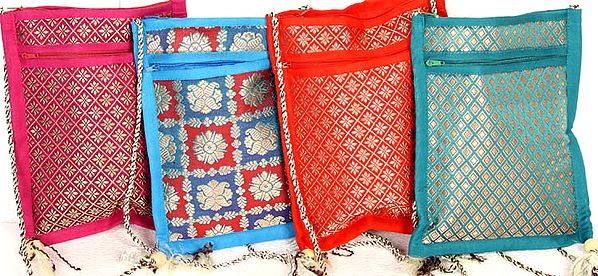 Lot of Four Brocaded Passport Bags from Banaras