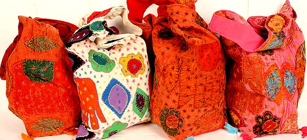 Lot of Four Elephant Bags with Appliqué Work
