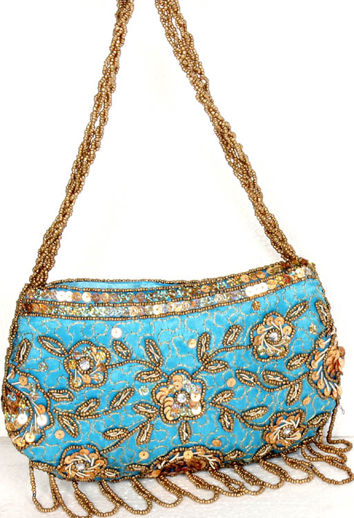 Turquoise Handbags with Sequins and Embroidered Beads