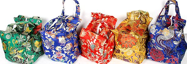 Lot of Five Brocaded Handbags from Sikkim