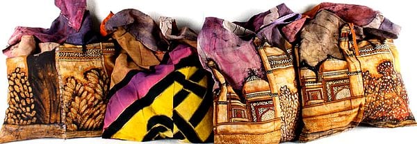 Lot of Four Batik Jhola Bags with Oriental Prints