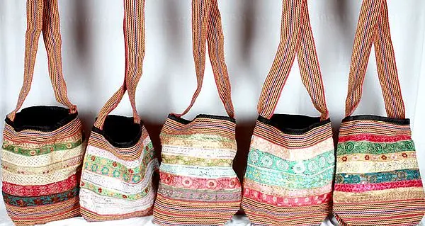 Lot of Five Hand-Bags with Sequins and Gota work