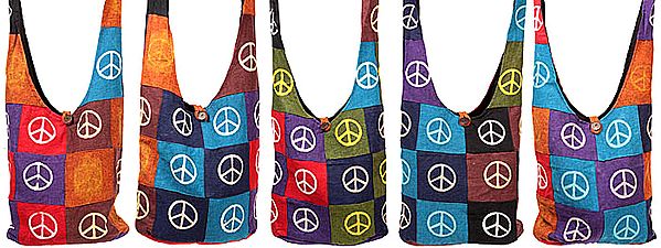 Lot of Five Patchwork Peace Bags from Nepal