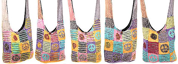 Lot of Five Nepalese Patchwork Peace Bags