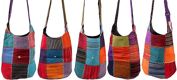 Lot of Five Multi-color Jhola Bags with Threadwork
