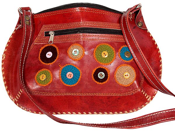 Cordovan Leather Handbag from Ajmer with Aari Embroidery by Hand