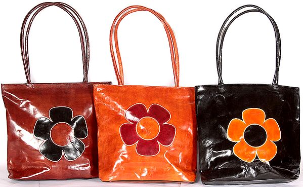 Lot of Three Double Handle Shantinekatan Bags with Printed Flower