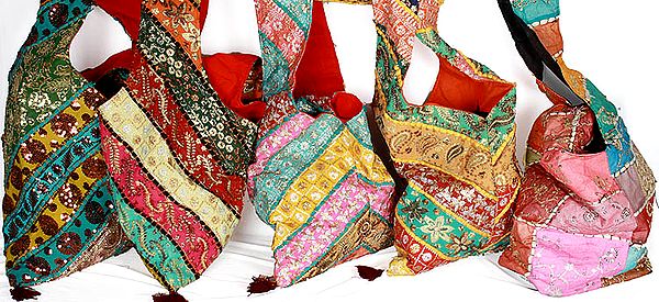 Lot of Five Jhola Bags with Sequins and Embroidery