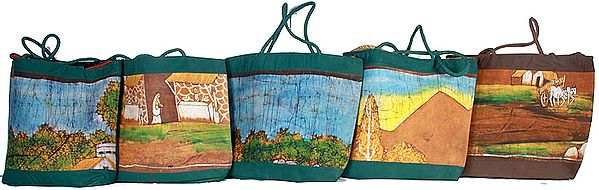 Lot of Five Batik Shopper Bags