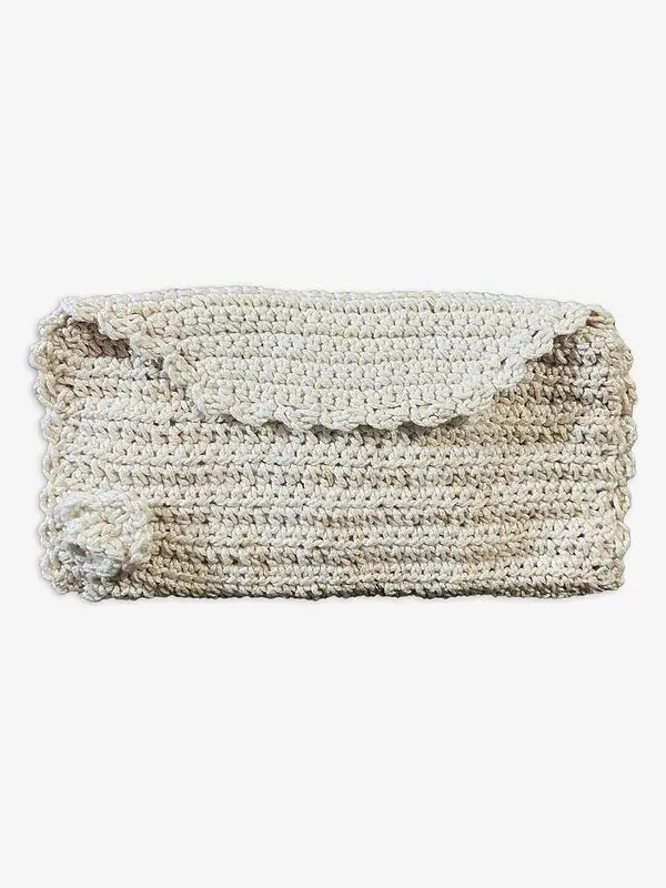 White Cotton Macrame Thread Small Clutch Bag