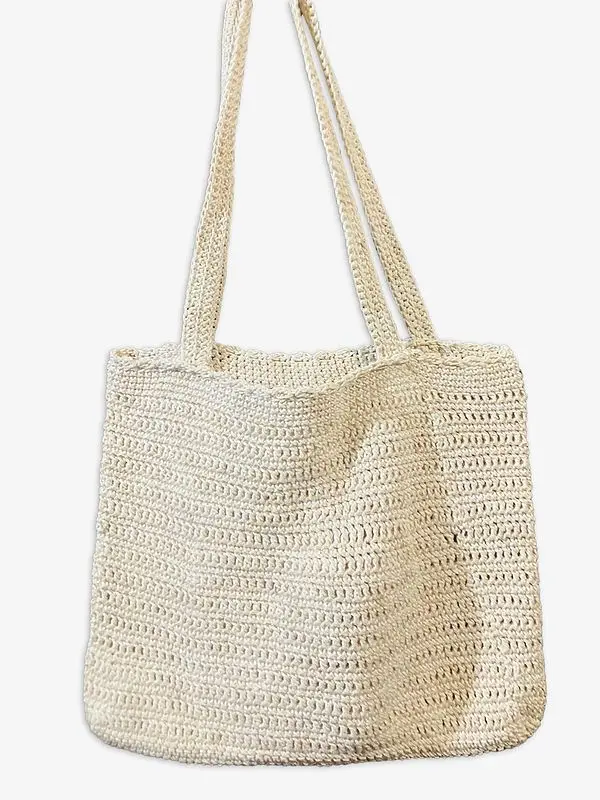 White Cotton Macrame Thread Shoulder Tote Bag