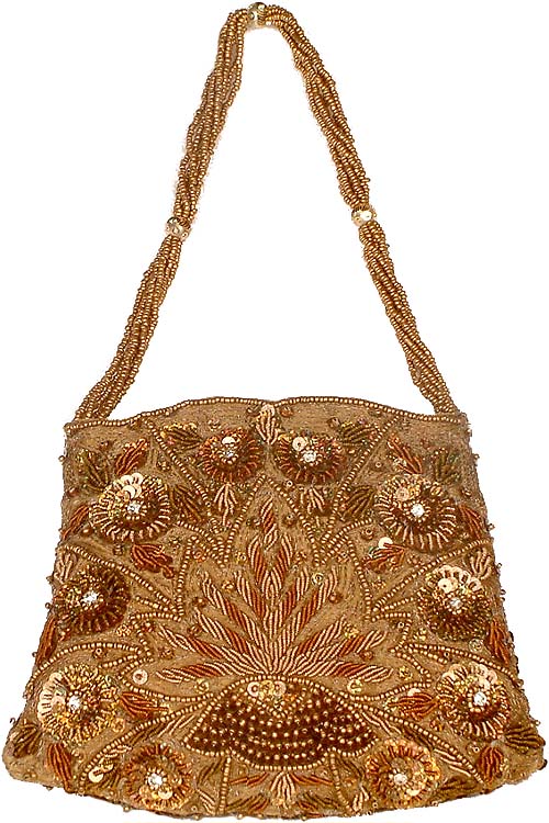 Brown Jhola Purse with Bead Work & Floral Sequins