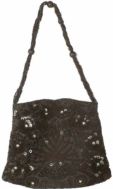 Charming Black Purse with Bead Work and Sequins