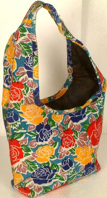 Floral Printed Jute Shoulder Bag