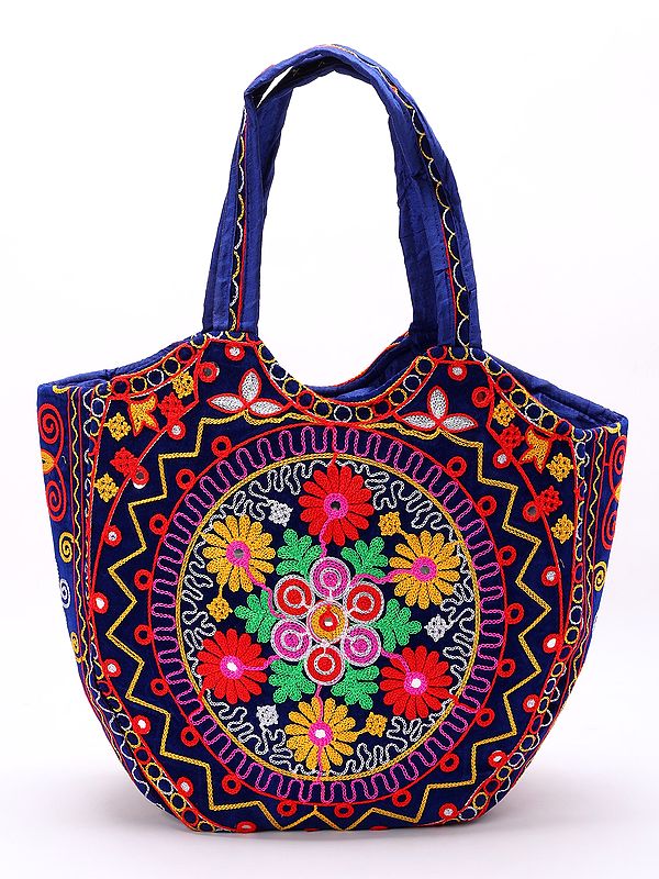 Multicolored Floral Embroidered Shoulder Bag from Gujarat