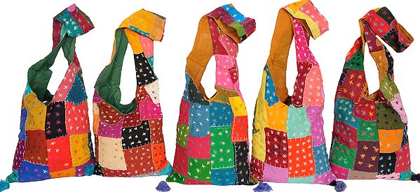 Lot of Five Multicolored Patchwork Bags from Hawa Mahal