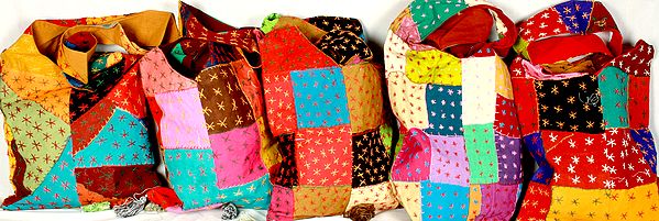 Lot of Five Multi-Color Patchwork Bags