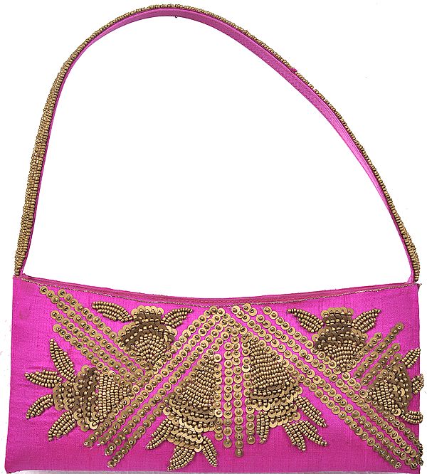 Magenta Beaded Purse with Brass Sequins