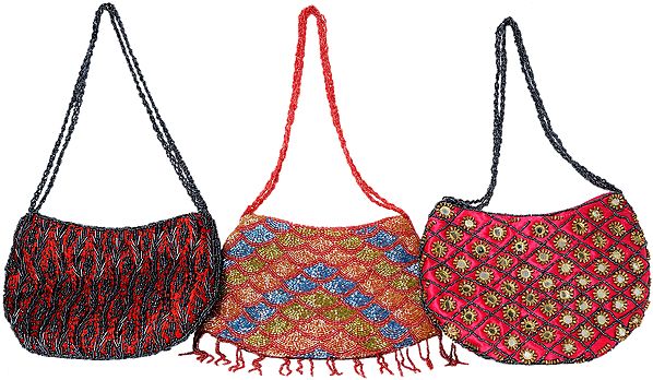 Assorted Lot of Three Shoulder Bags with Densely Embroidered Beads