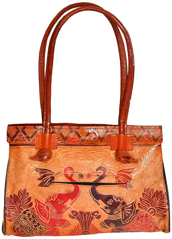 Elephant Pair on a Shantiniketan Handbag
