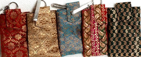 Lot of Five Brocaded Mobile Bags from Banaras