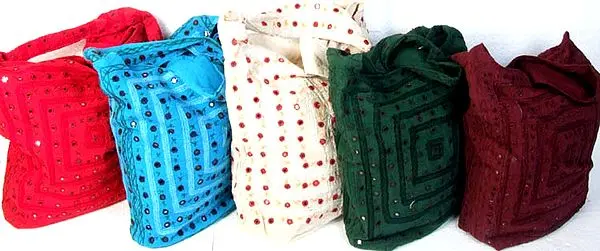 Lot of Five Bags with Threadwork and Mirrors
