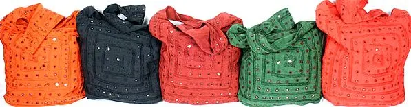 Lot of Five Bags with Threadwork and Mirrors