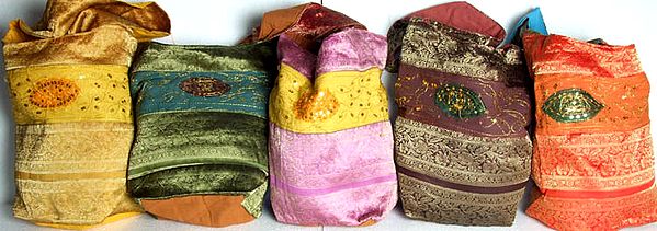 Lot of Five Bags with Banarasi Brocaded Border and Sequins