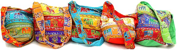Lot of Five Bags with Embroidered Elephants