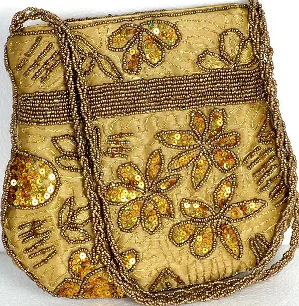 Golden Handbag with Sequins and Embroidered Beads