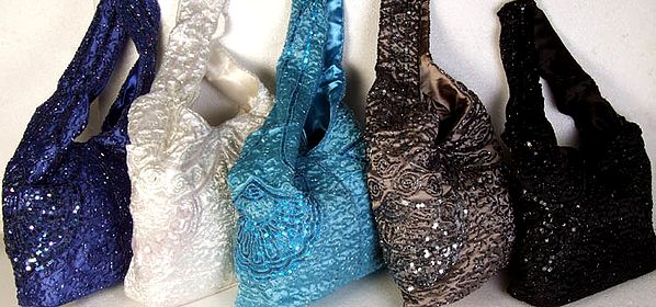 Lot of Five Jhola Bags with Sequins and Beads