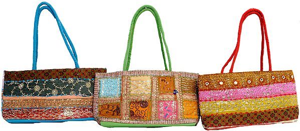 Lot of Five Sequinned Handbags with Gota Work