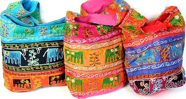 Lot of Three Bags with Embroidered Elephants