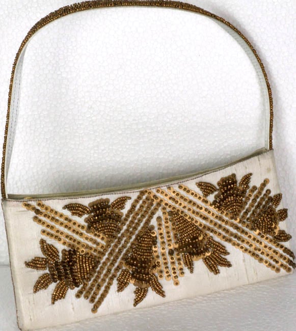 Ivory Purse with Antiquated Sequins and Bead Work