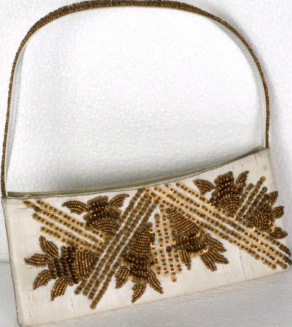Ivory Purse with Antiquated Sequins and Bead Work