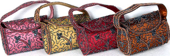 Lot of Four Densely Beaded Structured Handbags