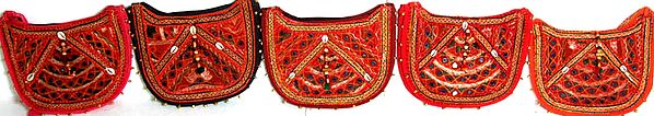 Lot of Five Densely-Embroidered Handbags with Cowries and Beads