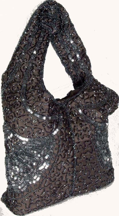 Gray Handbag with Beads and Sequins