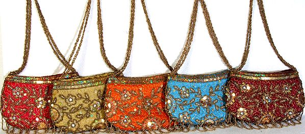 Lot of Five Handbags with Sequins and Embroidered Beads