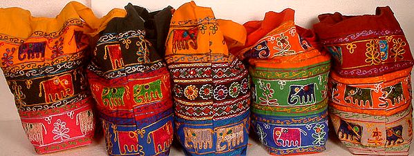 Lot of Five Bags with Mirrors and Embroidered Elephants