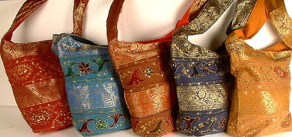 Lot of Five Bags with Zari Weave and Sequins
