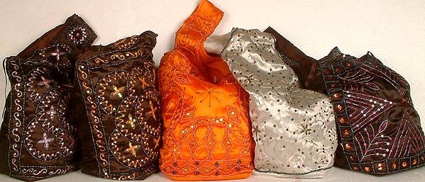 Lot of Five Bucket Bags with Sequins and Threadwork