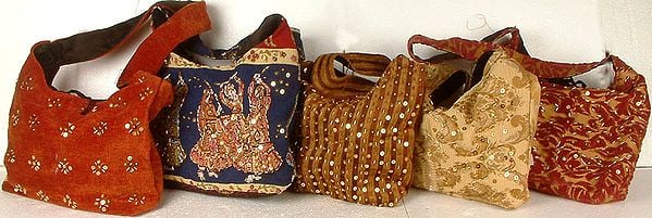 Lot of Five Cotton Bags with Beads and Sequins